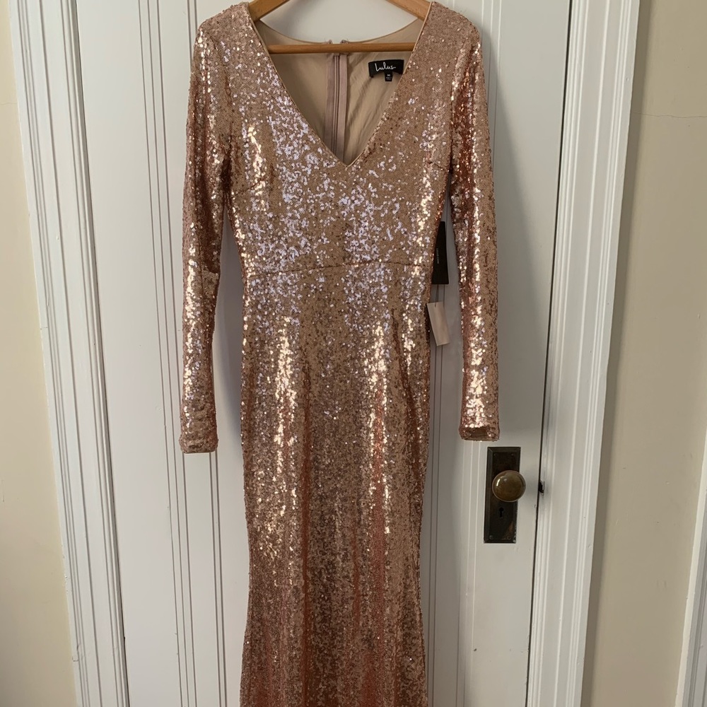 Capture the Moon Rose Gold Long Sleeve Dress